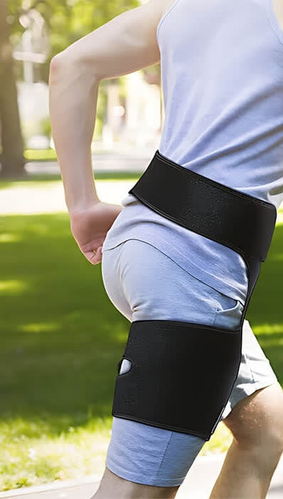 Hip alignment support brace worn while running outdoors