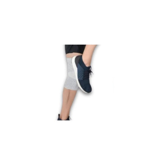 Bamboo compression knee sleeve worn while walking
